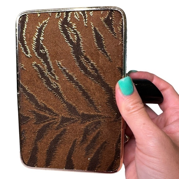 MMS Velvet Animal Print Black Lipstick Clutch Crossbody Bag - Picture 4 of 5